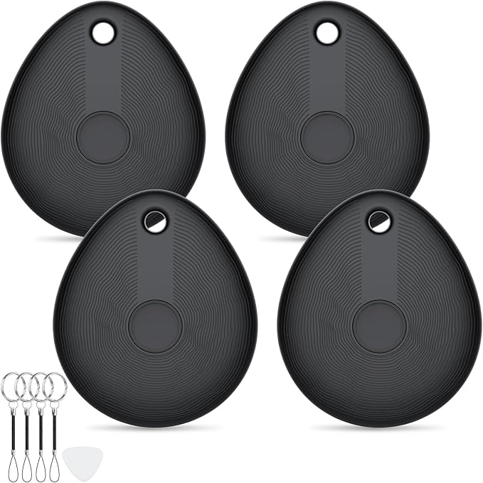 FIQI Air Tracker Tags 4-Pack (Black) – Compatible with Apple Find My (iOS Only), Bluetooth 5.4 Item Locator with Smart Tag for Wallet, Keys, Luggage & Bags, 90 dB+ Alert, 7g Lightweight, Matte Finish