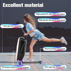 Scooter Luggage For Kids & Adults， Hardside Ride On Suitcase For Kids Ages 4-15 Multifunctional Lightweight Foldable Carry On Luggage With Wheels Ride On For Children Teenagers (Light Pink, 20")