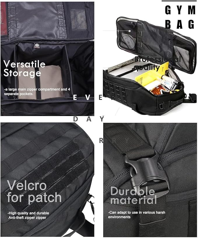 Miramrax Travel Duffle Bag Backpack for Men - Large Tactical Bags Weekender Gym Bag for Overnight Traveling Military Workout Deployment Sports (Black, 25L)