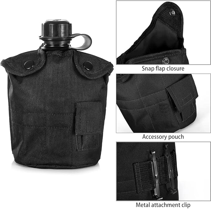 HXBER 3 Piece Canteen Kit with Aluminum Cup and Cover for Outdoor Camping Hiking Backpacking Survival