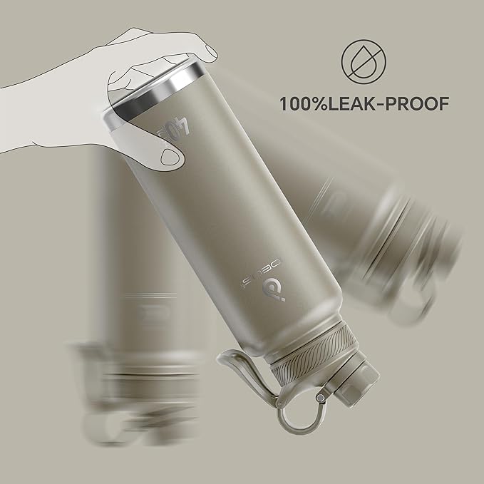 IDEUS Insulated Stainless Steel Water Bottle with 2 Leak-Proof Lids, Thermal Water Flask for Hiking Biking, 40oz, Celadon