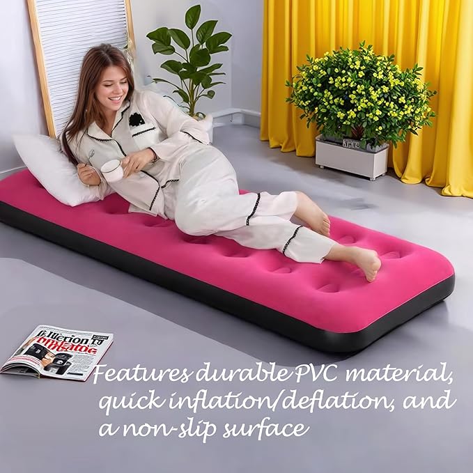 Foldable Inflatable air Mattress, Suitable for Indoor and Outdoor air Mattress, Thickened Waterproof, can be Used for Camping Tents (excluding Inflation Tools (Pink, Single)