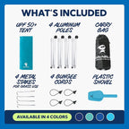 SUN NINJA Beach Tent Sun Shelter UPF50+ - Easy Pop Up Beach Canopy - Outdoor Shade for Camping Trips, Fishing, Backyard Fun Picnics - Sand Shovel, Ground Pegs & Stability Poles