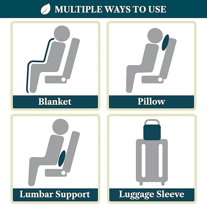 PAVILIA Travel Blanket Pillow, Airplane Blanket Set in Soft Bag with Pockets, Plane Blanket Compact Packable, Flight Essentials Car Pillow, Travelers Accessories Gifts, Luggage Strap, Black