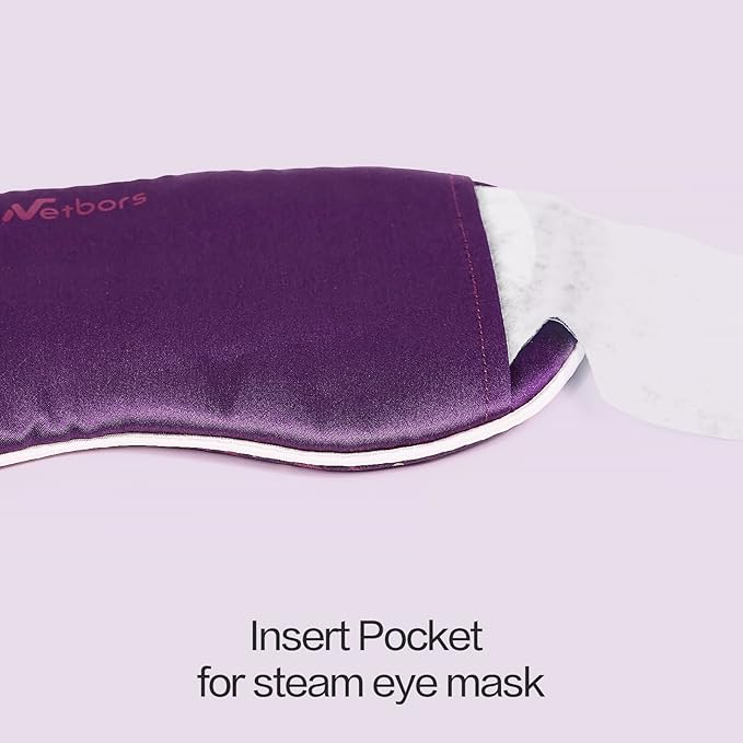 Luxury Silk Sleep Mask with 22mm Mulberry Silk, Velvet Elastic Band, Heat Therapy Pocket, and Travel Pouch, Purple Color