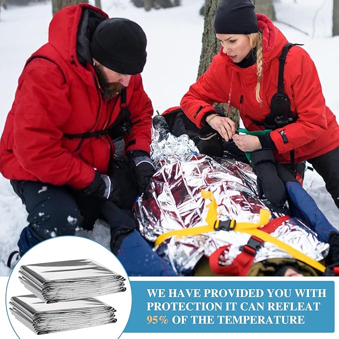 Macarrie 100 Pack Emergency Thermal Blankets Silver Foil Survival Blanket Kit for Outdoors, Camping, Hiking, Homeless, First Aid