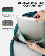 WATERFLY Travel Laptop School Backpack: College Middle School Bookbag for Women Men, TSA Friendly Business Work Casual Daypack with 15.6" Computer Compartment, Anti Theft Water Resistant Commuter Bag