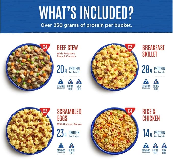 Mountain House Essential Meal Assortment Bucket | Freeze Dried Backpacking & Camping Food | 22 Servings | Gluten-Free