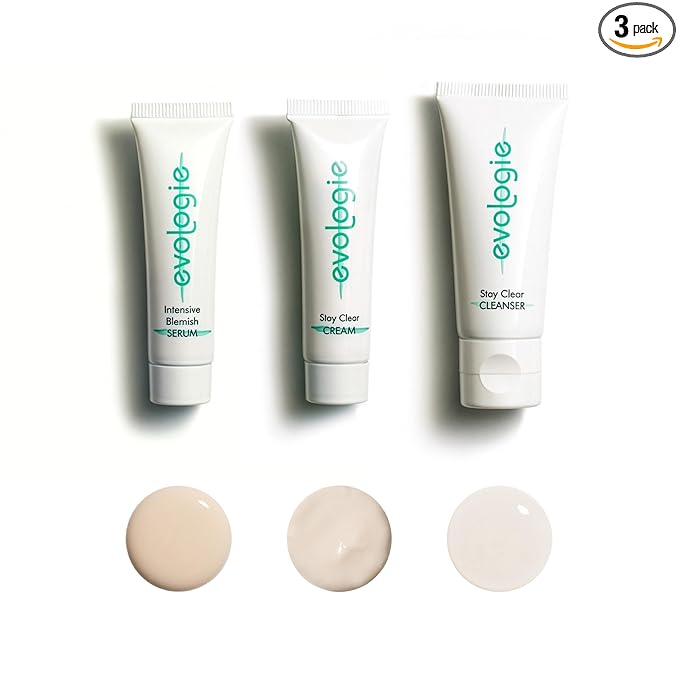 Evologie Acne Kit & Face Skin Care Set, Travel Kit – Complete Skin Care Routine with Cleanser, Serum & Moisturizing Cream, Helps Reduce Acne, Pimples, Dark Spots & Blemishes for Men, Women & Teens
