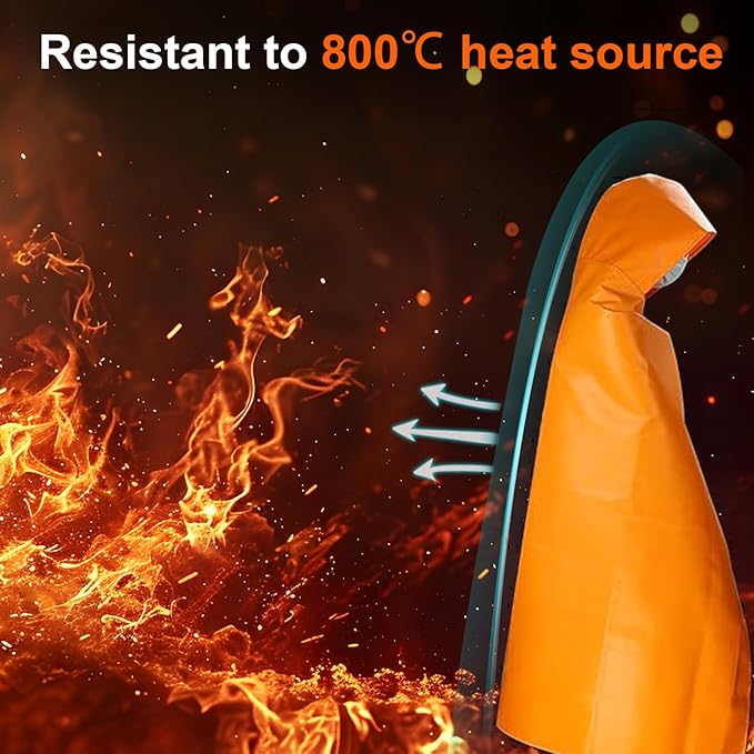 DIBBATU Fireproof Cloak, Fire Escape Cloak, Extra Big Fireproof Fiber Cape, Emergency Used as A Fire Blanket, Head Protection Fire Escape kit for Household, Office Home (Orange, 72 * 70in)