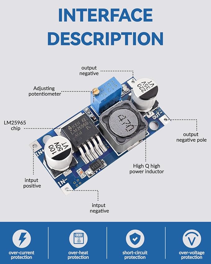 5 Pack LM2596 DC to DC Buck Converter 3.0-40V to 1.5-35V Adjustable Voltage Regulator Electronic Voltage Stabilizer Power Supply Step Down Module