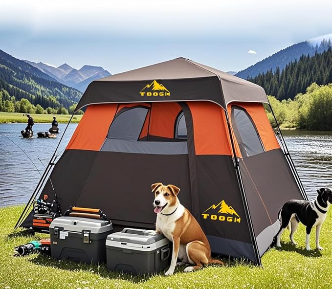 3/4 Person/6 Person Camping Tent Fast Cabin Tent with Instant Setup Tent, Weatherproof Tent Easy Quick Set Up & Pop Up in 60 Seconds with Rainfly Backpack for Family Camping,Upgraded Ventilation