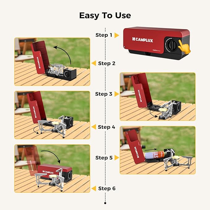 CAMPLUX FoldGo Camping Stove, 7500 BTU Portable Butane Gas Stove, Foldable Cassette Stove with Carry Bag & Adjustable Burner, CSA Certified Collapsible Butane Stove for Outdoor Cooking, Red