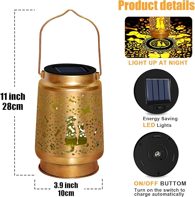 Cat & Dog Solar Lantern Outdoor, yeuago Waterproof Garden Lights with Paw Prints - Memorial Gifts for Pet Lovers, Christmas Decor for Backyard, Patio