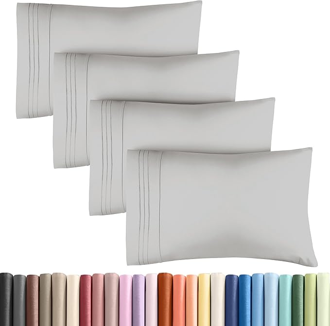 Pillowcases - Ultra Soft Hotel Quality Pillowcase Covers - Comfy, Cozy & Wrinkle Free - Shrinkage and Fade Resistant - Machine Washable Pillow Protectors - (King, French Grey, 4 Piece Set)