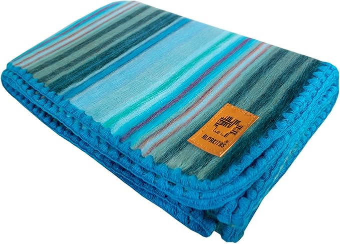 Alpaca Wool Blanket – Throw Size, 64 x 45 Inches – Warm & Lightweight – Couch, Bed, or Outdoor Blanket – Light Turquoise