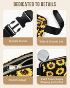 Capolo Fanny Packs for Women Fashion Waist Packs Bag with Adjustable Strap and 4 Zipper Pockets Waterproof Everywhere Crossbody Belt Bag for Workout Running Travelling(Sunflower, Large)