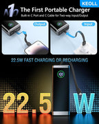 Portable Charger 40000mAh Power Bank, 22.5W Fast Charging Battery Pack with Built-in USB-C Cable, Ultra-High Capacity Portable Phone Charger Powerbank for iPhone 16 15 14 13/ Galaxy S24 S22- 1 Pack