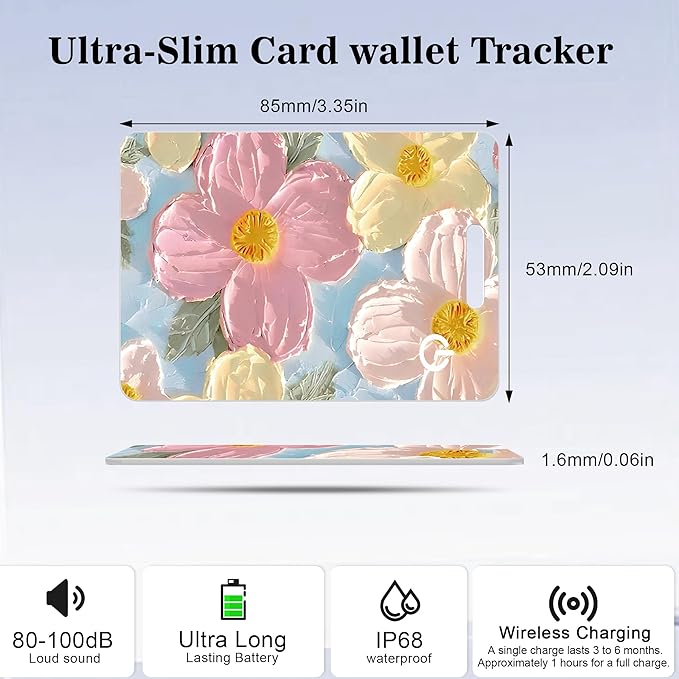 Wallet Tracker Card (iOS Only), Rechargeable Bluetooth Smart Tracking for Apple Find My Compatible Anti Tracker for Men Women Slim Item Locator for Purse Passport Key Luggage Tag (1Pcs/Sunflower)