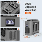 KITWLEMEN 14500mAh Portable Waist Fan - Personal Clip on Belt Fan, Dual Air Outlet, 5 Speed 35H Cooling, Rechargeable Battery Operated, Wearable with Lanyard & Light for Camping, Travel, Jobsite