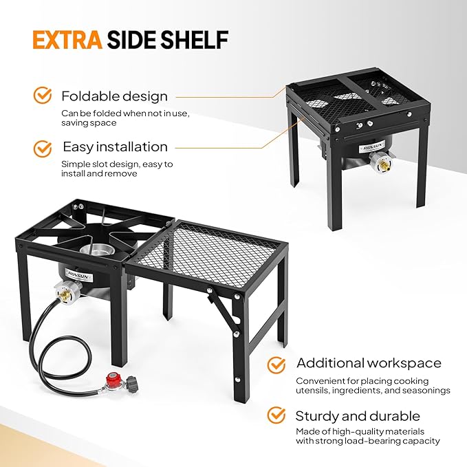 ROVSUN Portable Propane Gas Stove with Detachable & Foldable Side Rack, Single Burner Camp Stove Cooker for Outdoor Backyard Cooking, Camping, Tailgating, Canning, Frying Turkey & Boiling Seafood