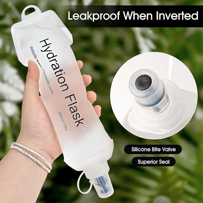 GYGYL Soft Flask, TPU Collapsible Soft Water Bottle for Hydration Pack, Running Vest, Leak-Proof Folding Water Bottle for Hiking Cycling Climbing Jogging-250ml White