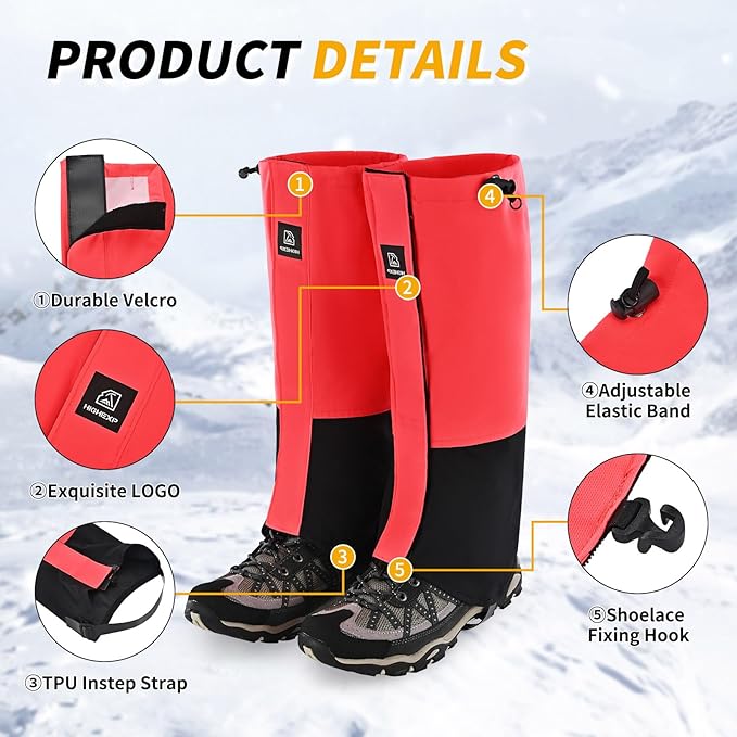 Leg Gaiters 100% Waterproof Adjustable Shoe Snow Boot Guard Gators for Hiking Shoe Cover Hunting Snowshoeing Climbing Walking for Women Men