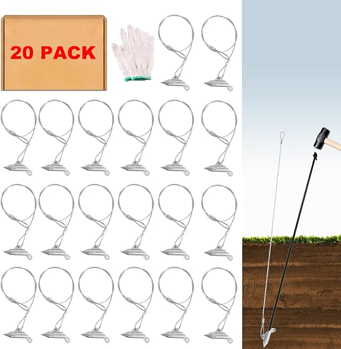 30 Inch Earth Anchors,1000LBS Ground Earth Anchors for Trapping ，Securing Camping Tents， Sheds ，Swing Set Green House Easy to Use (20 Pack)