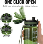 OLDLEY Water Bottle 32oz, Durable and Leakproof Water Bottles Motivational with Time Marker, Tritan, BPA Free, Wide Mouth, Gym, Travel, Home, School, Office, Olive (1 Bottle)