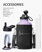 Insulated Water Bottle 64oz,Half Gallon Water Flask Stainless Steel, Cold for 48 Hrs,BPA-Free & Leakproof -with Paracord Handle, Strap,Straw Spout Lids,Large Jug for Gym Sports,Purple Green