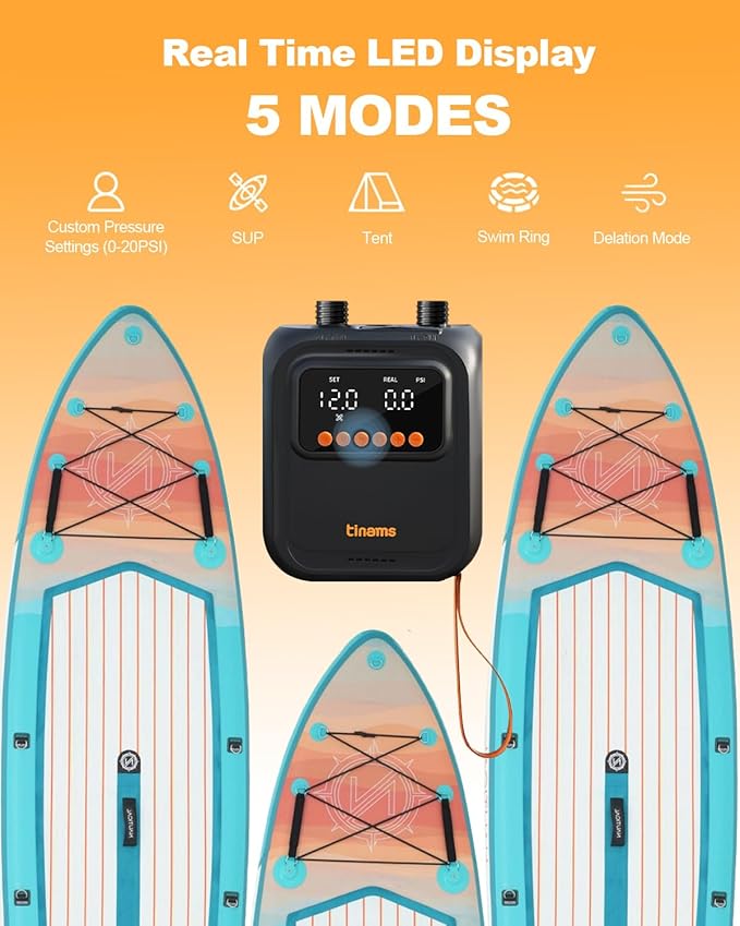 20PSI High-Pressure Electric SUP Pump, 12V Car-Powered Auto Shut-Off Air Pump, Ultra-Lightweight for Paddle Boards, Kayaks & Inflatables (12V DC 20PSI)