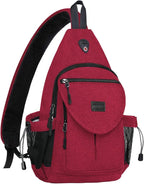 MOSISO Sling Backpack,Canvas Crossbody Hiking Daypack Bag with Anti-theft Pocket, Red