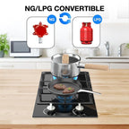 Gas Stove 2 Burner Propane Cooktop 12 inch, Nafewin Tempered Glass Portable Gas Cooktop Stove Burner with Thermocouple Protection, Lpg/Ng Dual Fuel Built-in Hob for Apartments, Outdoor, Rvs