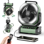 Socool Camping Fan with Light - 20000mAh Rechargeable Battery Fan, 112Hrs Max Run Time, 9 Speeds, Digital Display, Timer, Auto Oscillation, 270° Pivot & Hook for Camping, Power Outage, Hurricane