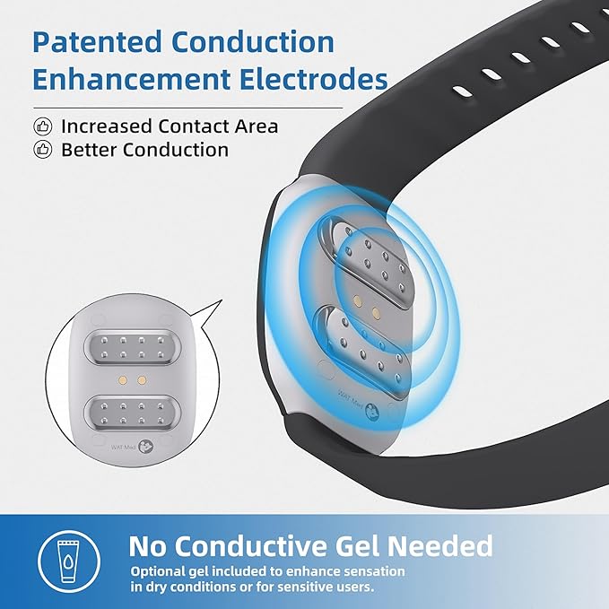 EmeTerm Fashion Anti-Nausea Wristband Relieve Morning Motion Travel Sickness Rechargeable Drug Free Bands without Side Effects - Extra 2pack Conductive Gel (Black - Extra 2pack Conductive Gel)