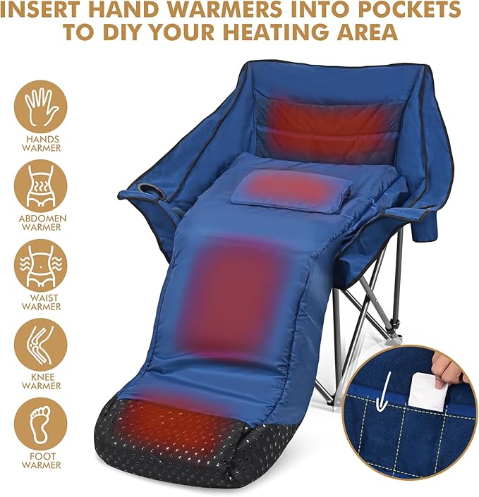 Oversized Fully Padded Camping Chair with Removable Foot Pocket, Heavy Duty Comfy Folding Camp Sports Chair for Adults, Summer, Winter, Outdoor, Ice Fishing, Hunting, RV, Cup Holder, XL, 400 LBS