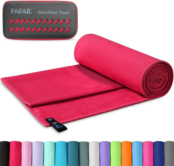 BAGAIL Camping Towel with EVA Case, Compact & Ultra Soft Microfiber Travel Towel - Super Absorbent & Lightweight Quick Dry Towels for Sports, Beach, Gym, Backpacking, Hiking and Yoga