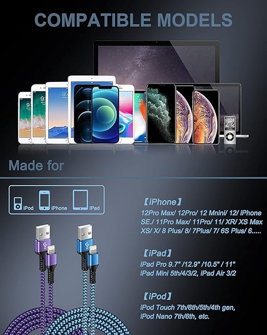 USB A to Lightning Cord, 2Pack/3Ft Nylon Braided iPhone Charger Cable, Apple Approved Fast Charging Power Wire for iPhone 14, 14 Pro Max, 13 Pro Max, 13Pro, 13, 13 Mini, 12 11 10 XR XS X 8 Plus 7 6 6s