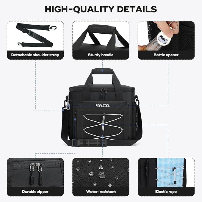 RealCool Soft Cooler Bag 35/45Can, Collapsible Cooler Insulated Leak Proof, Large Lunch Box for Men Women, Soft-Sided Cooler for Picnic, Grocery, Beach, Camping, Travel