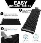 Sleeping Pad with Pillow, Self Inflating Extra-Thick, Ultralight Sleeping Mat, Built-in Pump, Ultimate for Camping, Hiking, Traveling, Airpad, Carry Bag, Compact & Lightweight Air Mattress (Black)