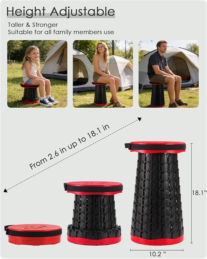 Spisces Upgraded Collapsible Stool,800 lbs Heavy Duty Capacity & Lightweight 2.6 lbs,18-Inch Portable Retractable Folding Stool for Adults,Camping,Fishing,BBQ,Travel