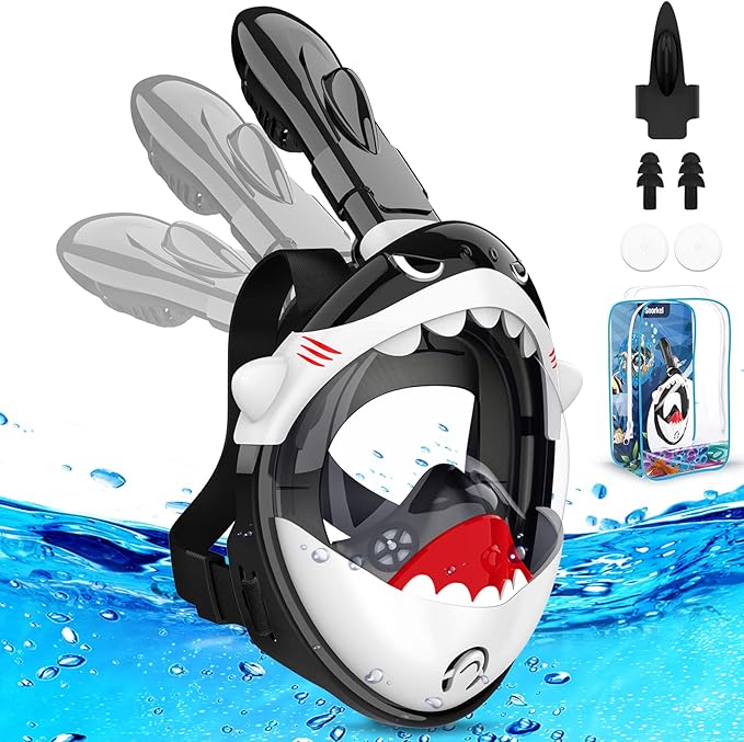Kids Snorkel Mask, Full Face Snorkel Mask for Kids 4-16, Foldable Snorkeling Gear for Kids Snorkeling Set for Swimming Pool Toys, Dry Top, Anti-Leak/Anti-Fog /180° HD View/Portable Bag