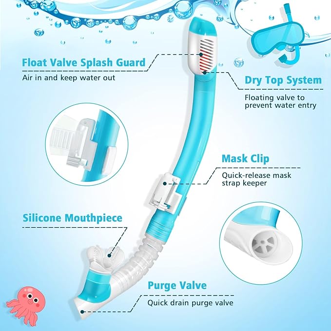 Snorkeling Set for Kids, Full Dry Snorkeling Mask Set for Adults, Anti-Fog Protection, Unisex,HD Panoramic View, Snorkeling Gear for Kids 4-14 Age