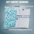 alkamto Cooling Shredded Memory Foam Pillow for Travel and Camping – Adjustable Gel for Personalized Support – Double-Sided Ice Silk & Soft Rayon – Lightweight, Compressible (White) (Travel)