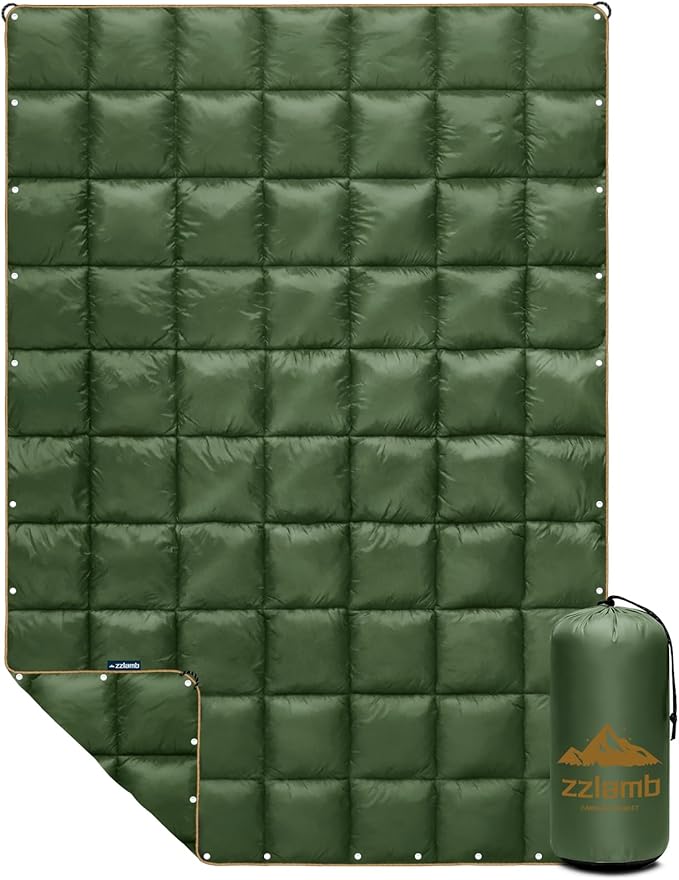zzlamb Camping Blanket, Outdoor Lightweight Travel Blanket Puffy Portable Down Alternative, Windproof Warm Cloak with Snaps, Cozy Quilt Backpacking Picnic RV Plane Car Hammock Beach Climbing