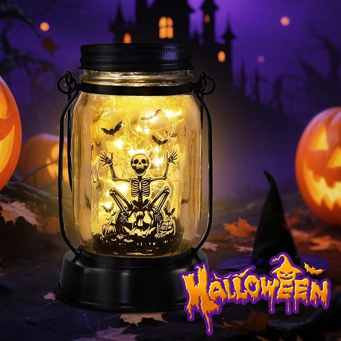 Halloween Decorations Gifts for Women/Men Halloween Skeletons Solar Lanterns Skeleton Decorations Outdoor Lights Solar Garden for Yard, Patio,Backyard,Porch Torches Light