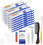 30 Sets Personal Hygiene Kit Bulk,Yellow Basic Travel Toiletry Supplies Disposable Toothbrushes with Toothpaste Floss Comb Soap Cover and Razors Set for Homeless,Guests,Church