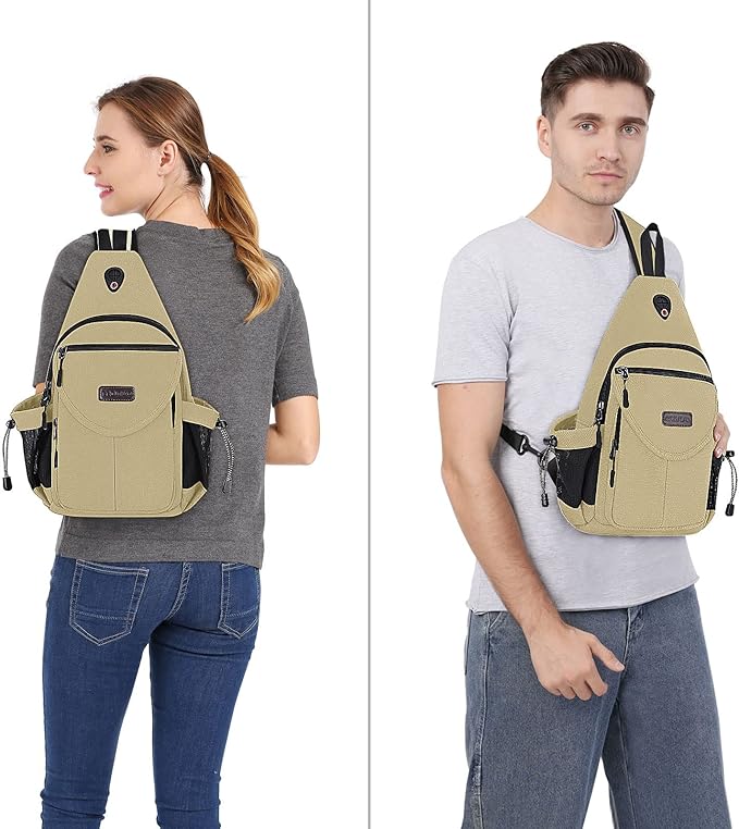 MOSISO Sling Backpack,Canvas Crossbody Hiking Daypack Bag with Anti-theft Pocket, Khaki