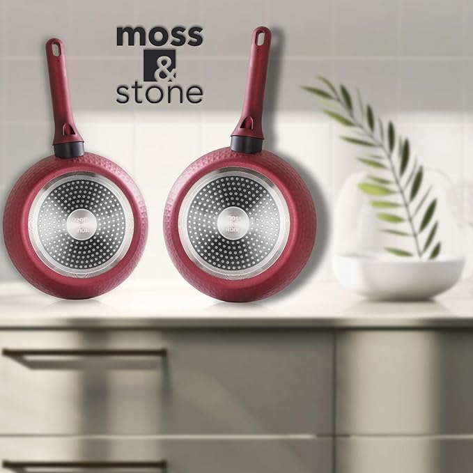 Moss & Stone 4 Piece Nonstick Cookware Set, Small Pots And Pans Set Non stick With Glass Lid, Induction Cookware, Stay Cool Handle, PTFE/PFOA, Kitchen Cookware 4-Piece with Frying Pans Set & Saucepan