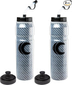 Cannon Sports 28oz Insulated Squeeze Water Bottle with Straw, Leak Proof Lids, 2 lids (Straw and Squeeze), Double Wall Insulation, Wide Mouth, BPA-Free (2 Pack) (Black)